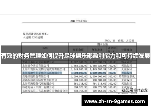 有效的财务管理如何提升足球俱乐部盈利能力和可持续发展